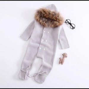 Knit winter romper real fur